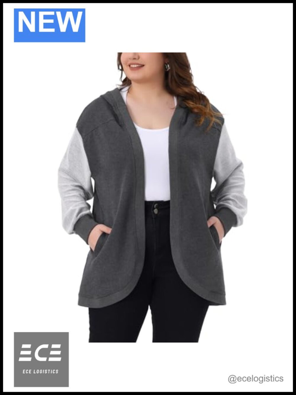 Plus Size Hooded Open Front Sweatshirt Jacket with Pockets Casual Oversized